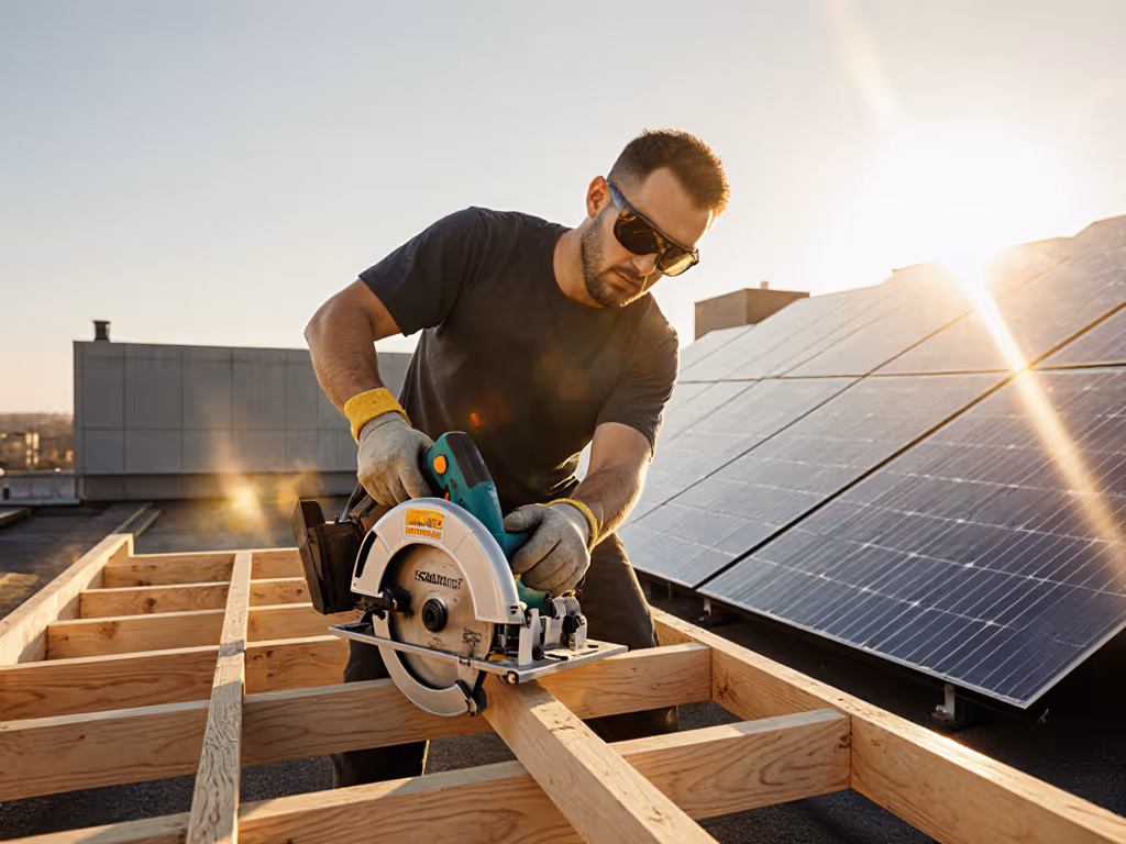 solar_panel_installer_cutting_framing_near_reflective_roof